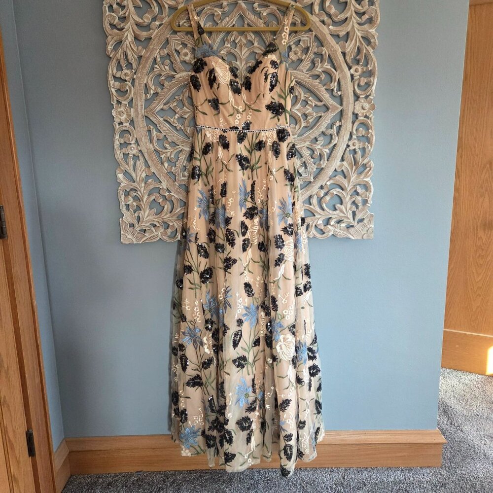 Say Yes to the Prom Dress Floral Beaded formal Black Blue Tan 5